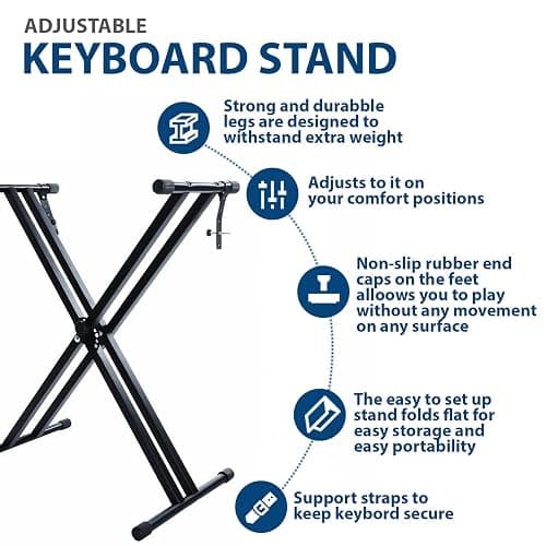 Crystals® 61 Keys Electronic Teaching Keyboard Digital Music Piano Instrument & Microphone with Keyboard Stand - Black (With Double Braced Stand) thumbnail 8
