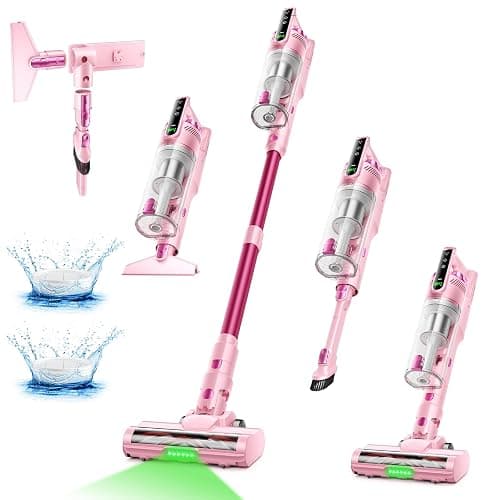 Trucozie Cordless Vacuum Cleaner, Self-Standing Lightweight Stick Vacuum with 50 mins Runtime, Powerful Suction, Anti-Tangle Wireless Vacuum for Home, Hardwood Floor, Carpet, Pet Hair, Pink - Image 1