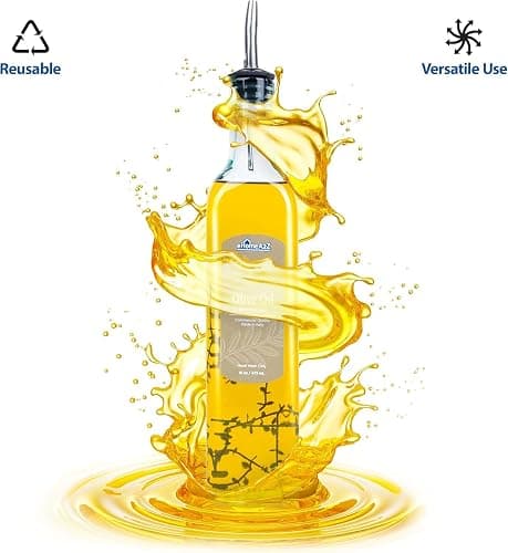 EHOMEA2Z Italian Glass Olive Oil Dispenser Bottle - 16 Oz, Oil and Vinegar Cruet with Stainless Steel Spout for Kitchen, Slight Green Tint (1, 473ml) thumbnail 5
