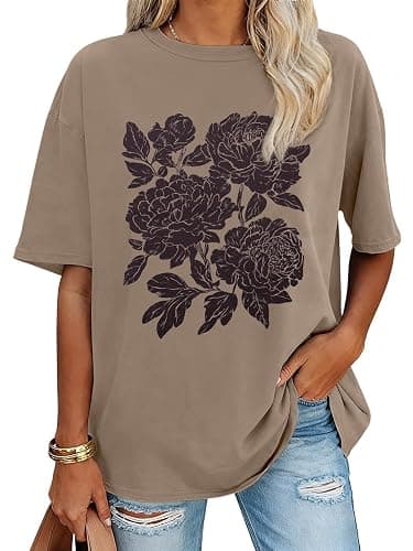 Oversized Tshirts for Women Summer Graphic Tees Casual Short Sleeve Tops | Summer Loose Casual Tee Workout Tops, Vintage Floral Shirts, Soft Baggy T Shirts, Crewneck Basic Tops thumbnail 2