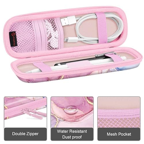 Fintie Holder Case for Apple Pencil Pro, Apple Pencil (USB-C / 1st / 2nd Generation), PU Leather Carrying Bag Sleeve Compatible with Pen, USB Cable, Samsung Stylus, Dreamy Marble thumbnail 2