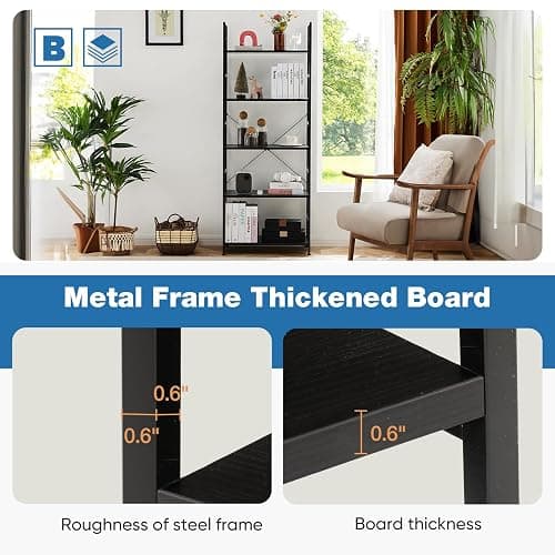 DUMOS 5 Tiers Bookshelf, Classical Book Shelf, Tall Display Shelves in Living Room/Home/Office, Storage Organizer for CDs/Books/Movies, Modern Black thumbnail 4