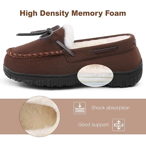 Bigwow Boys Moccasin Slippers Memory Foam Suede House Slippers Non-Slip Indoor Outdoor Winter Fuzzy Shoes for Toddler Kids thumbnail 5