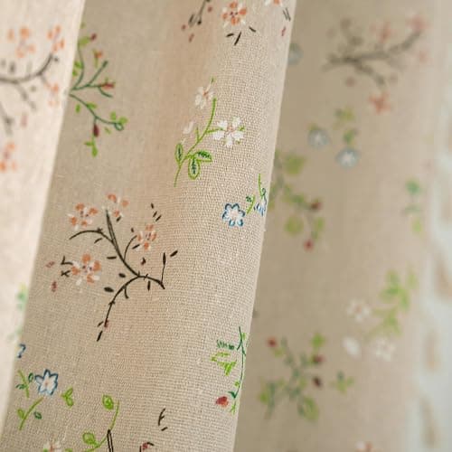 ENJOYBRIDAL Floral Farmhouse Curtains 96 Inches Long Semi-Blackout Living Room Drapes Cotton Linen Blend Bohemian Window Curtain Panels with Tassel Beige Rod Pocket Bedroom Drapes, 2 Panel thumbnail 5