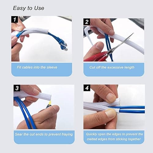 CrocSee 10ft - 1/2 inch Braided Cable Management Sleeve Cord Protector - Self-Wrapping Split Wire Loom for TV/Computer/Home Theater/Engine Bay - White - 1/2"-10ft - White thumbnail 6