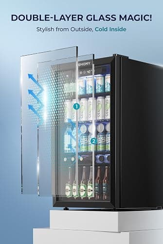 EUHOMY Beverage Refrigerator and Cooler, 128 Can Mini fridge with Glass Door, Small Refrigerator with Adjustable Shelves for Soda Beer or Wine, Home/Bar/Office, Black thumbnail 6
