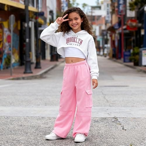 Voxikodex Girls Cute Clothes 3 Piece Cropped Hoodie + Cami Top + Cargo Pants Winter Spring Outfits for Teen Girls Size 7-14Y thumbnail 5