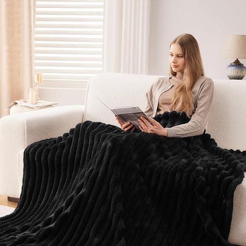 NEWCOSPLAY Fleece Ribbed Cozy Throw Blanket for Couch, Black, 50"x60" | Premium Silky Flannel Blanket, Soft Lightweight Fluffy Throw Blanket for Bed Sofa Decor, Gift for All Season Use thumbnail 4