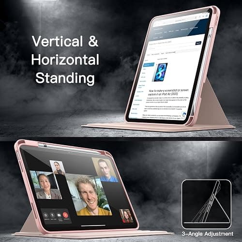 JETech Rotierende Hülle für iPad (A16) 11./10. Generation (2025/2022) mit Stifthalter, 360 Grad Drehbare Schutzhülle Ständer Transparente Rückseite, Auto Wachen/Schlafen (Sandrosa) thumbnail 7