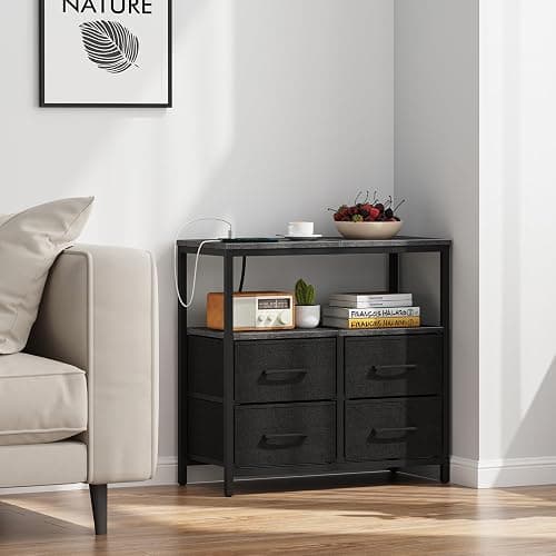 TUTOTAK Large Night Stand with Charging Station, Nightstand with USB and Type-C Port, Bedside Table with Cloth Drawers, End Table for Livingroom, Bedroom, Charcoal Grey TB01BY081 thumbnail 4