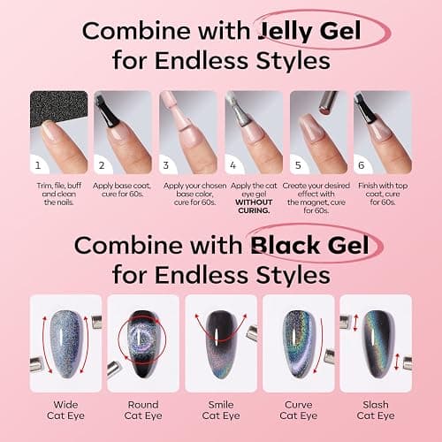 modelones Pink Cat Eye Gel Nail Polish Light Pink 9D | with Magnet Shimmer Glitter Gel Polish Soak Off Reflective Translucent Jelly Gel Nail Polish 15 ML thumbnail 7