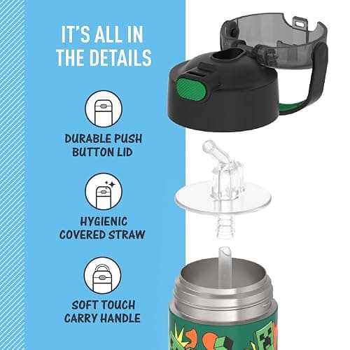 THERMOS FUNTAINER Water Bottle with Straw - 12 Ounce - Kids Stainless Steel Vacuum Insulated Water Bottle with Lid, Minecraft thumbnail 4