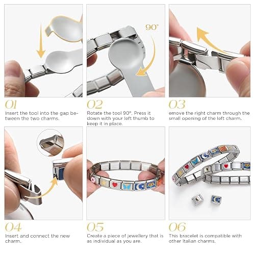 SWEETV Stainless Steel 18 Link Polish Italian Charm Bracelet with 1Pcs Starter Brascelet, 9Pcs/20Pcs Charms and Opening Tools, Classic 9mm Modular Charm, Personalized Jewelry Gift thumbnail 7