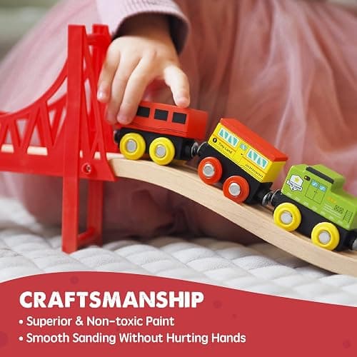 Tiny Land 110PCS Wooden Train Set – Toy Train with Tracks for Kids Ages 3-7, Compatible with Major Brands, Ideal Railway Playset for Boys and Girls, Great Birthday thumbnail 8