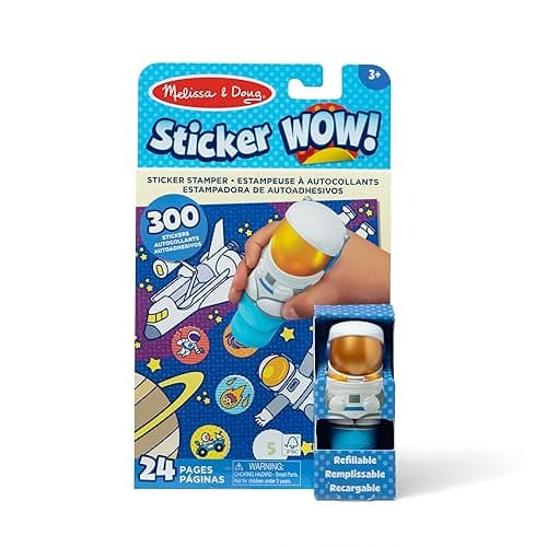 Melissa & Doug Sticker WOW!™ 24-Page Activity Pad and Sticker Stamper, 300 Stickers, Arts and Crafts Fidget Toy Collectible Character – Astronaut - FSC Certified - Multi-color - 10.0 x 6.0 x 1.85