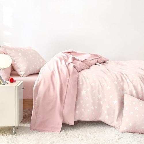 Wake In Cloud - Star Bedding Set for Boys Girls, Cute Stars Polka Dot, Soft Lightweight Comforter Set with Sheets, 5 Pieces Kids Bed in a Bag, Light Pink, Twin Size thumbnail 3