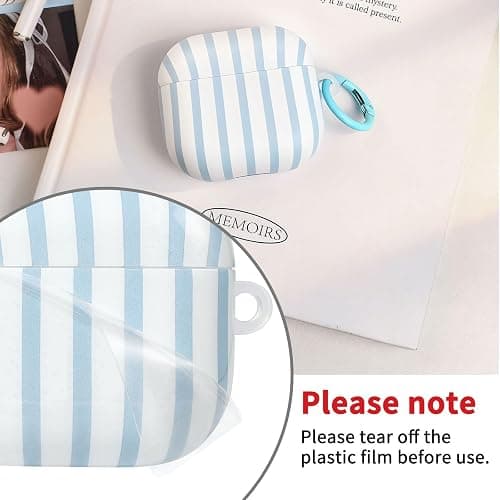 Fycyko Compatible for AirPods Pro 2/1 Case Soft TPU with Cleaner Kit Cute Striped Aesthetic Design Shockproof Keychain Cover for Girls Woman-Blue thumbnail 2