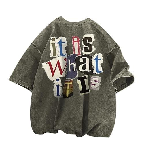 Zoemghc Men's Graphic Tees Funny Letter Print Vintage Oversize T Shirts Acid Wash Shirt Streetwear Rapper Casual Tee Top - Image 1