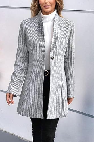 CHARTOU Womens Long Sleeve Casual Wool Jacket Blazer 1 Button Winter Coat Mid-Long Stand Collar Open Front Overcoat thumbnail 2