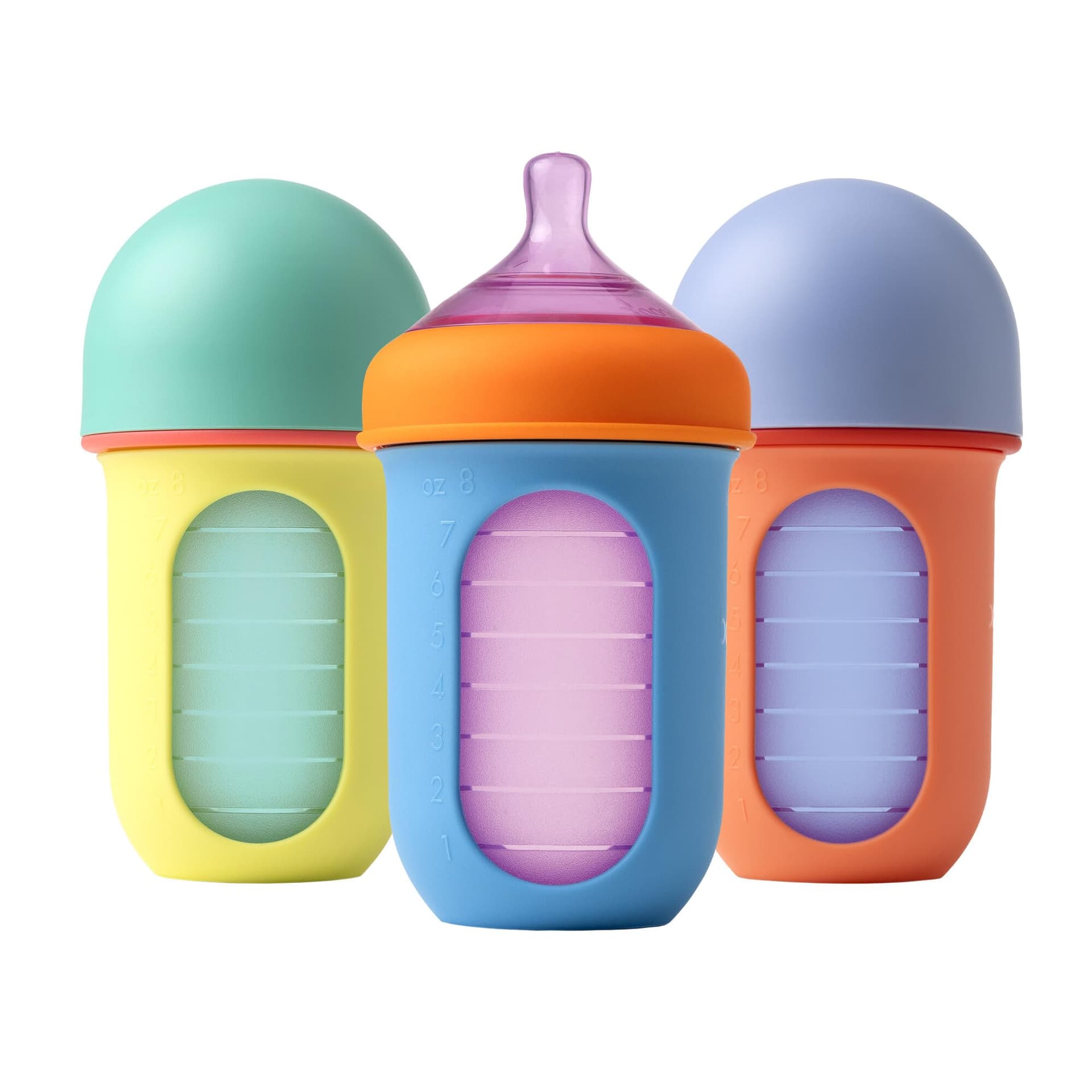 Tomy Boon NURSH Reusable Baby Bottles with Platinum Food-Safe Silicone - Stage 2 Medium Flow - 236ml (8oz) - Colour Block (3pk) - Image 1