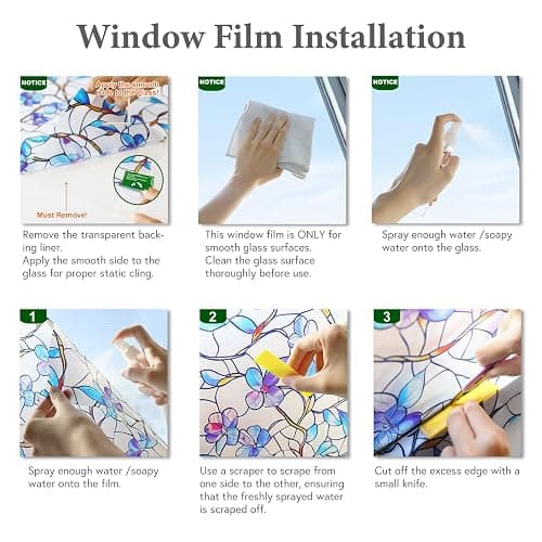 SOMWISE Rainbow Window Privacy Film,Heat Control,UV Blocking,Anti-Glare,Day & Night Privacy Protection & Decoration for Home, Bathroom,Glass Door,Static Cling,Renter-Friendly with Installation Tools thumbnail 9
