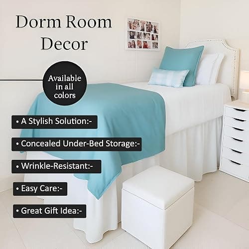 Shreem Linen Dorm Bed Skirt Twin XL 34 Inch Drop, 100% Microfiber Extra Long Bedskirt, White Dorm Essentials for Girl thumbnail 7