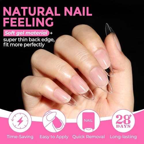 UNA GELLA Almond Nail Tips 216pcs Medium Almond Press on Nails Pre-shape Gel Fake Nails for Full Cover Acrylic French False Nails For Nail Extension, DIY Salon 12 Sizes Gelly Tips thumbnail 4