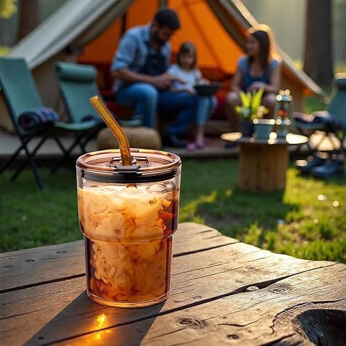 BLUEPOLAR 13oz/400ml Tumbler Water Glass, Cups with Straw and Lid Sealed Carry on for Coffee, Iced Tea, Thick Wall Insulated Glass Cup (Amber)… thumbnail 4
