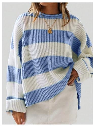 RoseSeek Girl's Striped Sweaters Color Block Long Sleeve Knit Crewneck Sweater Pullover Jumper Fall Clothes thumbnail 4