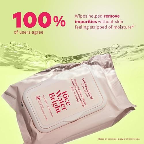 The Face Shop Rice Water Bright Makeup Remover Wipes for Face with Rice Extract, Brightening, Moisturizing, Infused with Cleansing Milk, Vegan Disposable Cleansing Facial Wipes, Korean Skin Care thumbnail 3