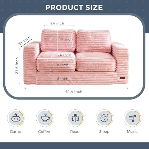MAXYOYO Bean Bag Chair, Two-seat Bean Bag Sofa with Pillows and Armrests for Adults, Upholstered Loveseat Floor Sofa Couch Fluffy Chair Bean Bag Couch for Bedroom Living Room, Pink thumbnail 2