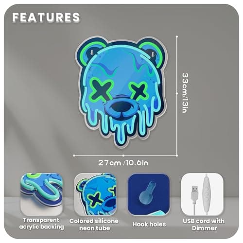 Ice Bear Neon Sign, Cool Led Sign for Wall Decor - Usb Powered, Adjustable Brightness Anime Bear Led Light for Bedroom, Bar, Pub, Party, Man Cave Decor, Unique Gift for Teenage Boys thumbnail 2