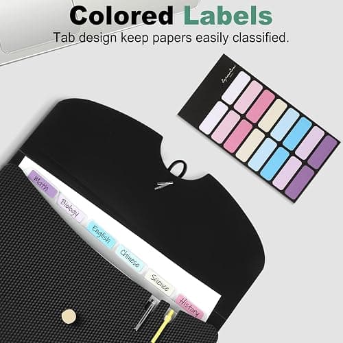 Sooez 7 Pocket Accordion File Organizer, Premium Expanding File Folder | Letter Size Folders for Documents, Sleek Filing Folders with Bungee Closure, Portable Folders School Office Supplies, White thumbnail 5