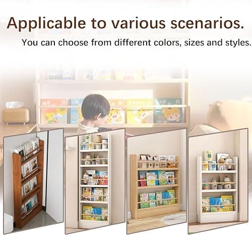 yurstcggh Wooden Behind Door Bookshelf,Thin 10cm Standing Wood Book Shelf Organizer,Behind Door 3-5 Tier Wall Bookcase,Toy storage rack, book storage rack 58×10×124cm Brown thumbnail 9