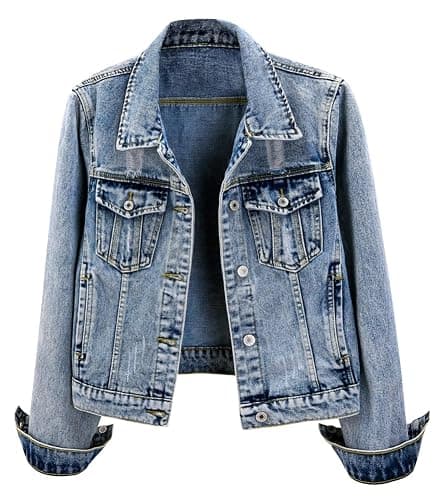 Kedera Womens Denim Jackets Distressed Ripped Long Sleeve Jean Jacket Coats - Image 1