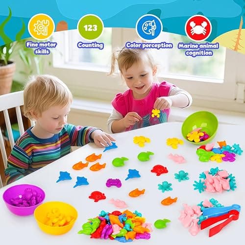 Sorting Colors Sea Animals Counting Toys with Matching Sorting Cups and Game Dices, Color Classification and Sensory Training Preschool Educational Learning Toys for Toddlers Kids Girls Boys Ages 3+ thumbnail 7