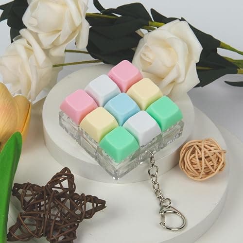 Keyboard Fidget Toy, Keyboard Fidget Keychain 9-in-1 Keyboard Decompression Button Finger Clicker Toys Stress Relief Fidget Gifts (5 Colors- Green Yellow Pink White Blue) thumbnail 2