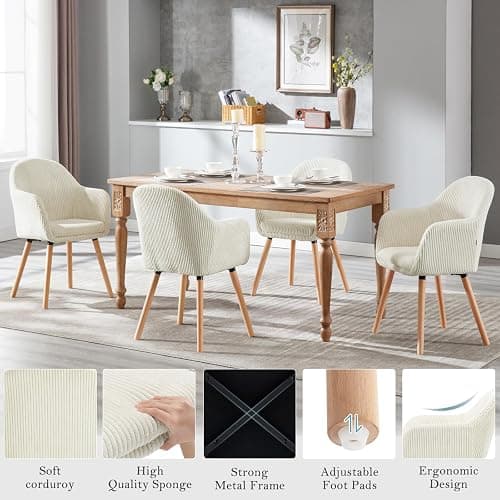 WOLTU Esszimmerstühle 4er Set, Stuhl Esszimmer Esstisch, Küchenstuhl Armlehnstuhl Polsterstuhl, Sessel Wohnzimmer Modern, mit Armlehnen, aus Cord, Massivholzbeine, Beige, EZS26cm-4 thumbnail 5