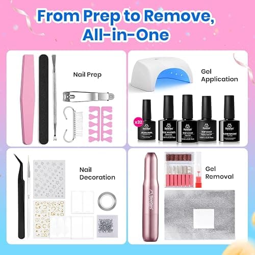 Beetles Gel Nail Polish Kit with U V Light and Nail Drill - 55Pcs Gel Nails Kit 32 Color LuliCore Polka Set with Base Top Coat Professional Manicure Set Home Salon DIY Gifts for Women thumbnail 2
