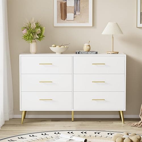 ORGANSANDS White Dresser for Bedroom, 6 Drawer Chest with Wide Drawers and Gold Metal Handles thumbnail 3