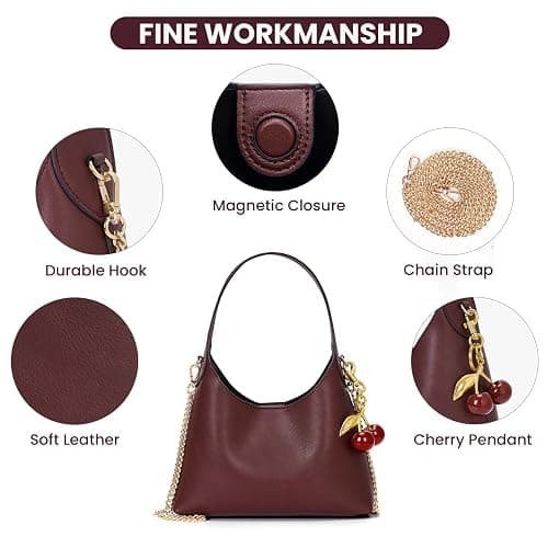 Small Hobo Bags for Women Cherry Shoulder Bag Purse Faux Leather Tote Handbag Trendy Chain Crossbody Bag thumbnail 3