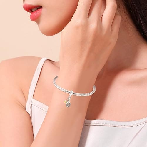 Annmors Tennisschläger Charm Anhänger S925 Sterling Silber Damen Armbänder Halskette Pendant thumbnail 5