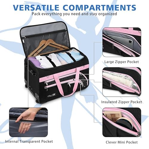 Dance Bag with Garment Rack, 23" Rolling Dance Suitcase Competition Duffle Bag with Garment Rack & Wheels | Versatile Compartments, Upgraded Stable System for Dance Shows, Travel, Cheer, Recital thumbnail 4