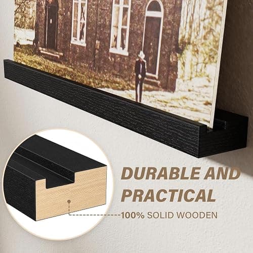 Emfogo Vinyl Record Shelf Wall Mount, 8 Pack Album Record Holder Wall, 12 inch Vinyl Record Storage Shelves Wall, Wood Record Display Black for Living Room thumbnail 3