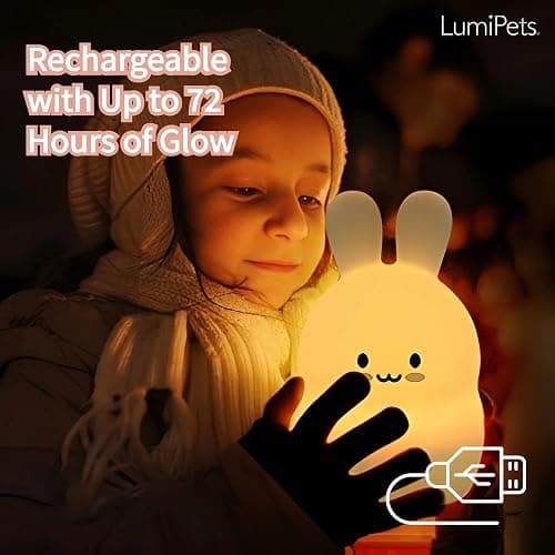 Lumipets Baxter The Bunny Squishy Night Light for Kids | Silicone Lamp with Tap & Remote Control | Rechargeable Color Changing Animal Night Light for Boys & Girls | Portable Nightlight with USB Cord thumbnail 6