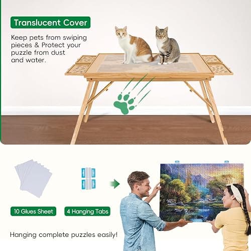 TEAKMAMA 27.6" H Tall 2000 Piece Puzzle Table with Legs, 41" W x 28.5" D Large Wood Folding Jigsaw Puzzle Board with Cover for Adults, 4 Drawers, Nature thumbnail 6