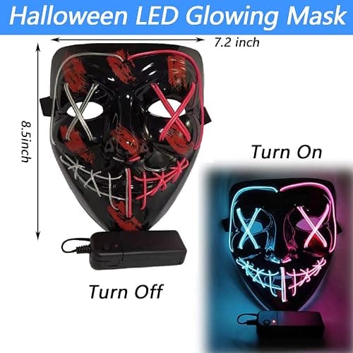 DWTECH LED Halloween Purge Light Up Mask - EL Wire Scary Mask for Masquerade Cosplay, Kids Men Women Festival Party thumbnail 2