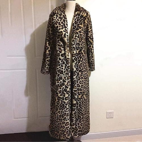 Women's Sexy Elegant Vintage Leopard Print Lapel Faux Fur Long Maxi Coat Jacket - Coffee 1 - X-Large thumbnail 3