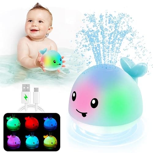 ANGGIKO Baby Boy Bath Toys, Christmas Stocking Stuffers 1 Year Old Boy Gift, Toddler Bath Toys for Kids Ages 1-3, Light Up Whale Bath Toy Sprinkler Infant Baby Toys 6-12-18 Months Bathtub Fountain Toy - Image 1