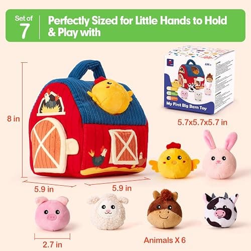 hahaland Baby Toys 6-12 Months - Surprise Barn Stuffed Farm Animals, Rattle, Crinkle, Mirror, Montessori Toys for 6 Month Old Babies Sensory Balls Toddlers 1-3 Gifts Christmas Baby Stocking Stuffers thumbnail 3